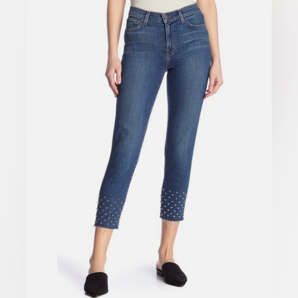 L'AGENCE Angelique Studded Slim Cropped Fray‎ Jeans